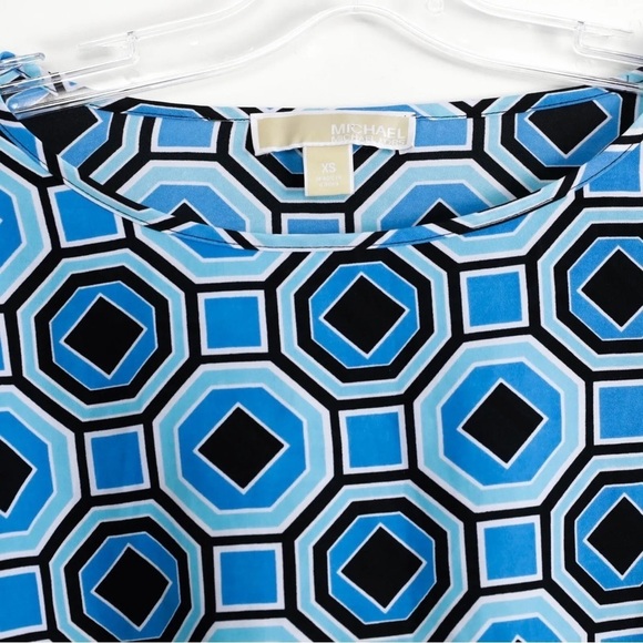 Michael Kors blue top XS geometric print elastic waist band y2k blouse 70s 1970 - Picture 2 of 5